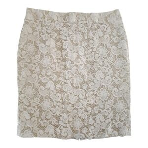 Banana Republic Ivory Beige Floral Lace Brocade Skirt Pencil Lined Woman Size 14